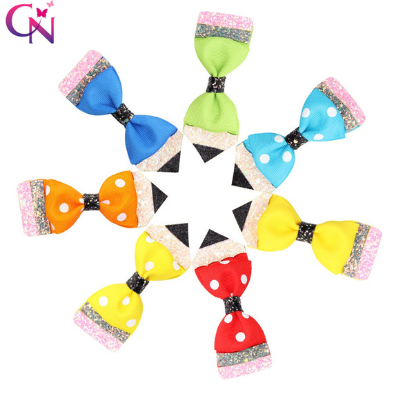 New Ribbon Hair Bows for Girls Dot Glitter Pencil Hairgrips Back to School Hairpins for Students Party Kids Hair Accessories