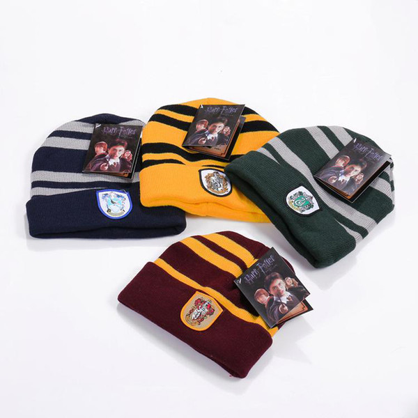 Harry Potter Hogwarts Beanie Hats Gryffindor Slytherin Hufflepuff Ravenclaw Caps Warm Knit Hats Cosplay School Striped Badge Hats C1810252