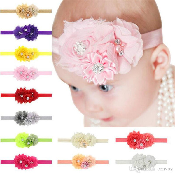 Baby Girls headbands Flower Bows Rhinestones Infant Kids Hair Accessories with chiffon flowers Cute lovely Hair Ornaments Head bands KHA10