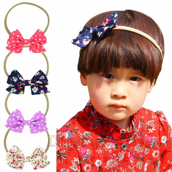 Baby Girls Flower Headbands Elastic Polka Dot Bow Headband Children Kids Cloth Hair Accessories Baby Girls Nylon Bowknot Hairbands KHA507