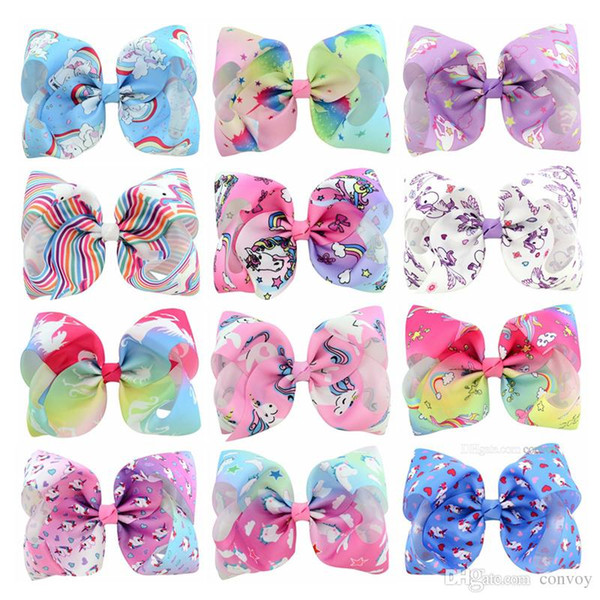 Girls Baby Rainbow colored cartoon hairpin Unicorn ribbon Bubble children hair clip baby Bowknot Barrettes party accessories 12colors KFJ194