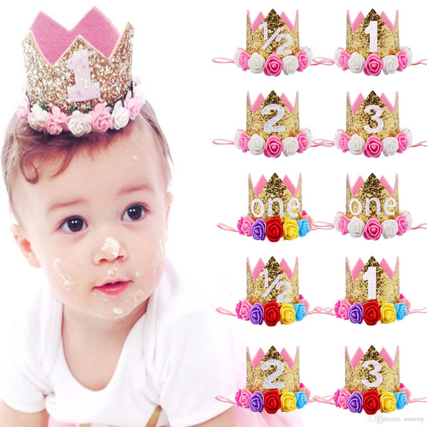 Baby Girls Flower Crown headbands girls Birthday Party Tiara hairbands kids princess hair accessories Glitter Sparkle Cute Headbands KHA530