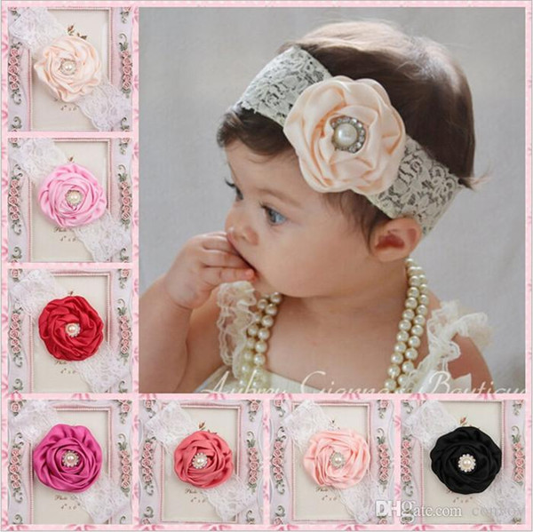 Newborn Baby Headbands Flowers Lace Infant girls Pearl Satin Headwear Photography Props Children Hair Accessories Hair bands for Kids KHA88