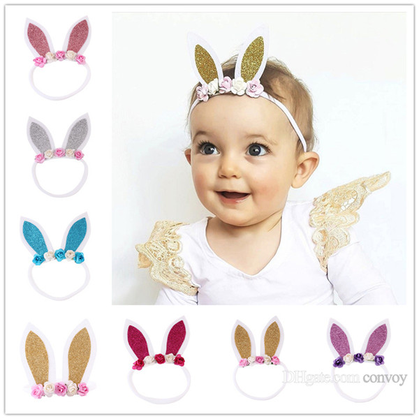 New Baby Headbands Flowers Girls Bunny Ear Hairbands lovely animal Head bands Kids Cute Rabbit Hair Accessories Nylon Elastic Size KHA585