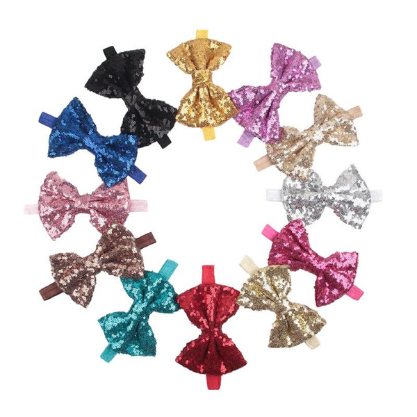 New Children Girls Shinning Big sequins Bow Headbands Kids Baby Handmade Hairands Hair Accessories Prince Headdress Photo Props KHA401