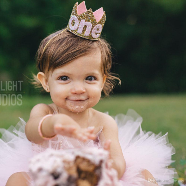 Baby Girls Birthday Hat Princess Crown Headband Girls Bling Elastic Headwear Newborn Baby Glitter Photography Props Hair Accessories KHA471