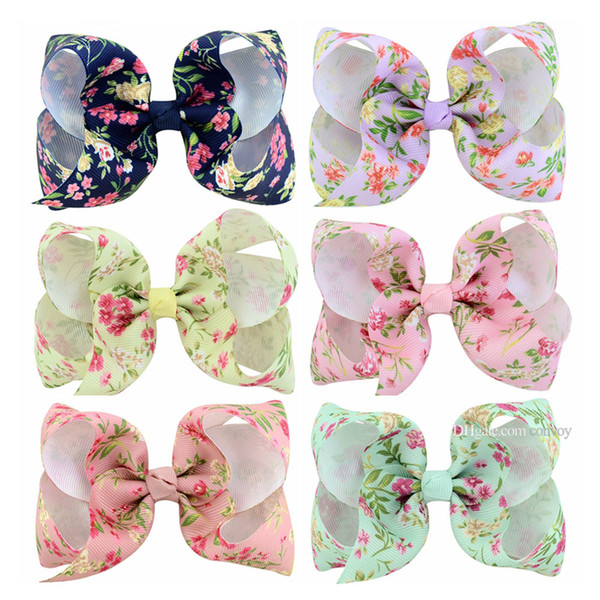 Baby Girls Bowknot Hairclips Hairpins Grosgrain Ribbon Bowknot printed hairpin 6 colors children hair accessories Hairbow headwear KFJ62