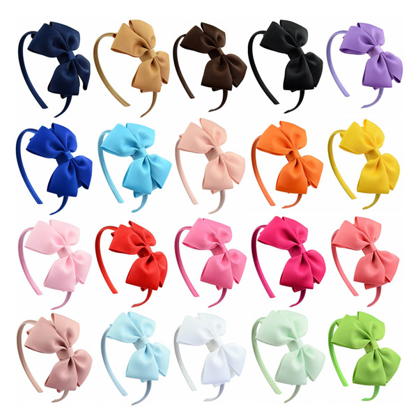 20pcs/lot Girls 4 inch Ribbon Bow Hairbands Princess Boutique Grosgrain Hair Accessories Girl Plastic Hairbands With Bows Hair Sticks KFG05