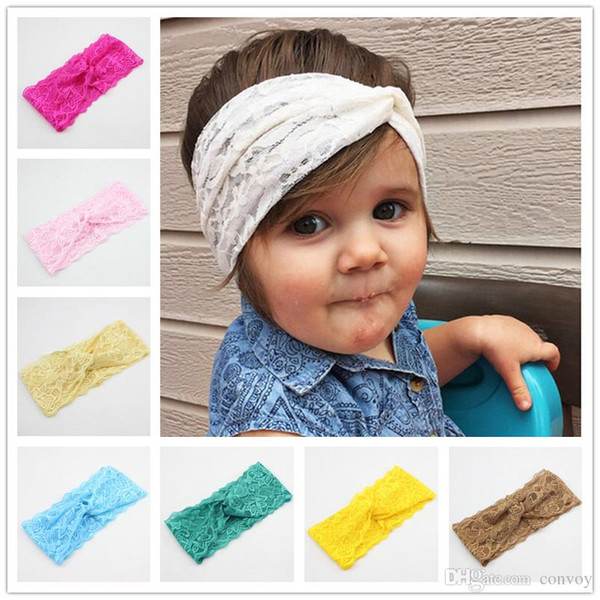 20 Colors Baby Girls Lace Solid Headbands Kids Soft Cross Knot Hairband Children Hair Accessories Hair Band Photograph Headwear KHA354