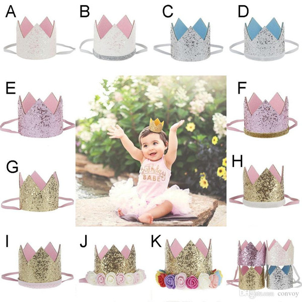 Baby Girls Birthday Party Headbands Crown Band Princess Elastic Headwear Children Adult Glitter Photography Props Hair Accessories KHA478