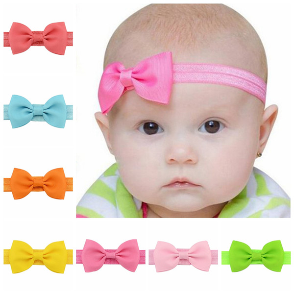 20 Colors Baby Infant Bow Headbands Grosgrain Ribbon Boutique Bows Headbands Girls Elastic Hairbands Cute Bowknot Hair Accessories KHA217