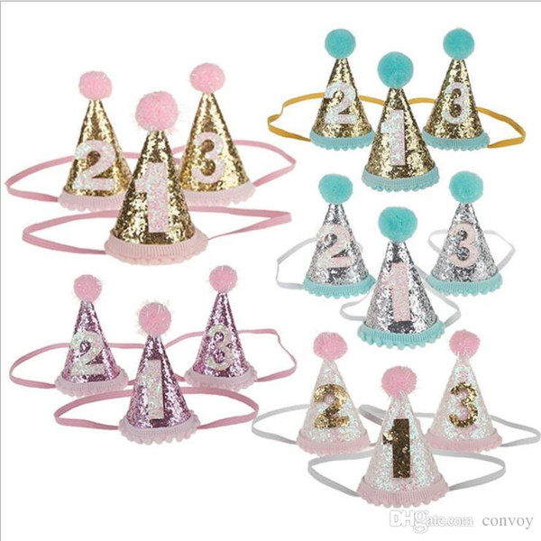 10pcs/lot baby Headbands cone shape crown Hairband Kids glitter Birthday party supplies princess tiara Hat boutique hair accessories KHA486