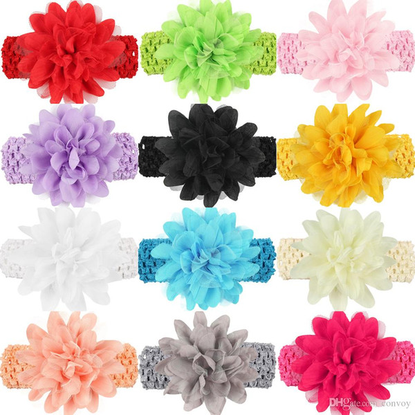 12 Colors Newborn Baby Headband Big Flower Lace Headbands Girls Hand made 4.5cm Wide Crochet hairbands children hair accessories KHA131