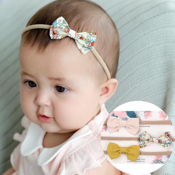 Newborn Baby Headbands bow 3pcs/set Elastic Headband Children Hair Accessories Kids Cute Hairbands Nylon Bow Headwear Headdress KHA604