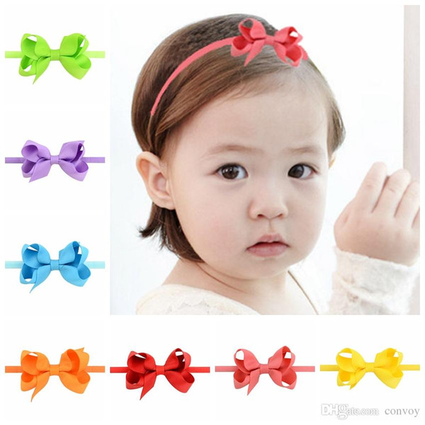 Newborn Baby Bow Headbands Girls Nylon Ribbon Elastic Hairbands Girls Mini Headband Children Kids Hair Accessories Fashion Headdress KHA231