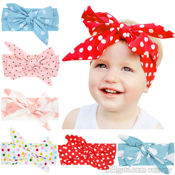 2017 Baby Headbands Big Bow Print Dot Hairbands Children Kids grid Plaid Headbands Hair Accessories Princess DIY Headdress Headwear KHA362