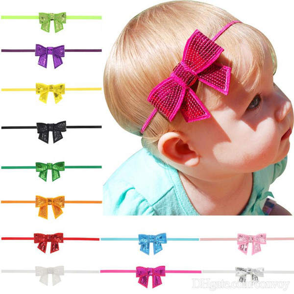 Baby Headbands Shiny Paillette Bow Headband Infant Kids Hair Band Accessories Girls Elastic Head Piece Hair Accessories Headwear KHA65