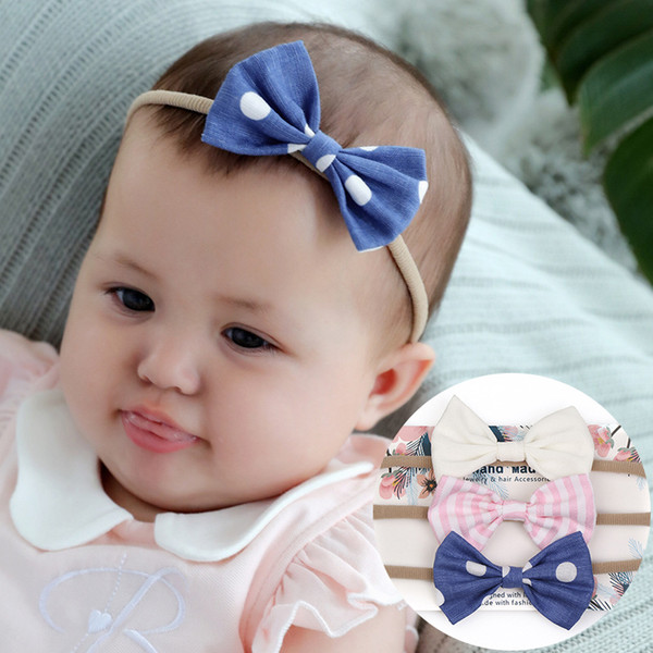 Newborn Baby Elastic hairband Baby Girls Dot bowknot Headbands Children Hair Accessories nylon Headdress headwear KHA616