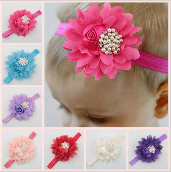 Baby Headbands Big Flowers Rhinestone baby Girls wearing hair band satin rosette fabric Kids Children boutique hair accessories KHA296