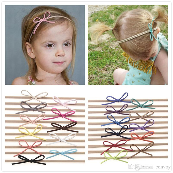 Fashion Baby Nylon Elastic Headbands Bow Kids Girls DIY Bowknot Hairbands Children Hair Accessories Simple cute headwear 22 Color KHA87