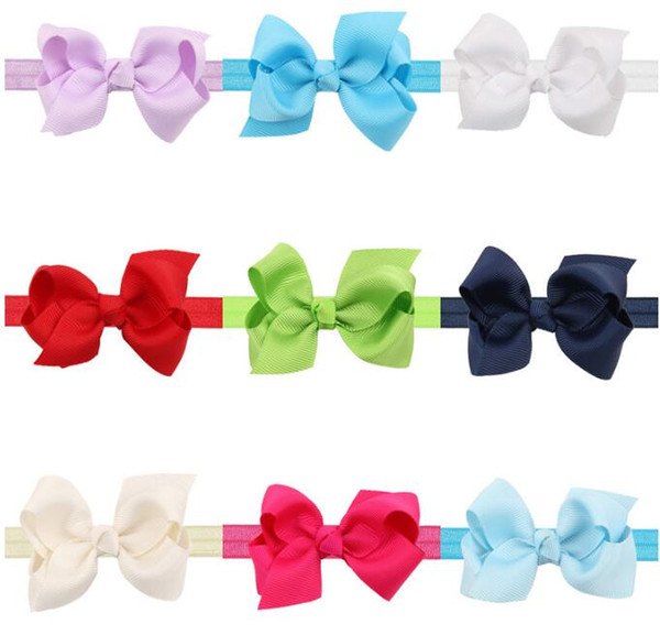 50pcs Boutique Neon grosgrain ribbon hair bows on shimmery soft stretchy Elastic Headbands hair accessories bowknot hair band HC016