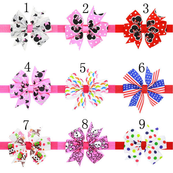 20pcs Hair Bow Headband beautiful Flower Ribbon Bow Hair Bands For Newborn Kids Top Knot dot Hair Accessories HC067