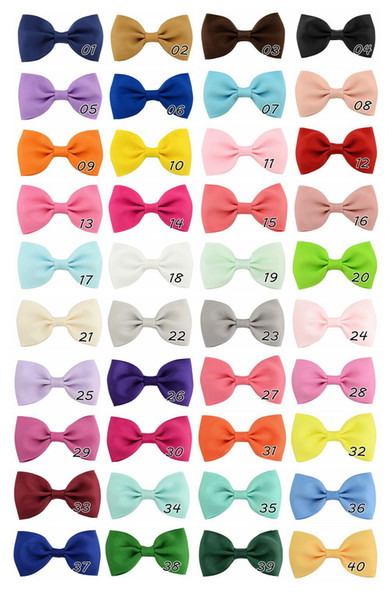 40pcs Mini 2.75'' Bow Tie Hair Clip Small Sweet Solid Ribbow Bow Safety Hair Clips Kids Hairpins Accessories gift HD643