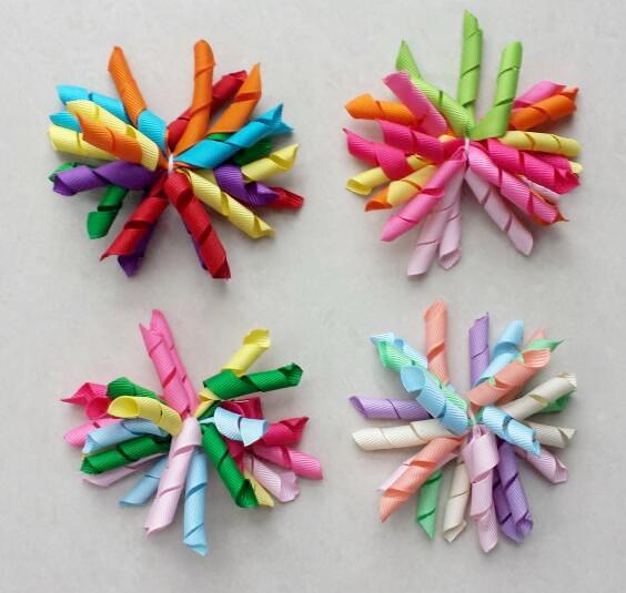 20pcs baby girls 3inch rainbow curlers Corker flowers bows hair clip hair ties korker ribbon hair bobbles elastic rope PD007