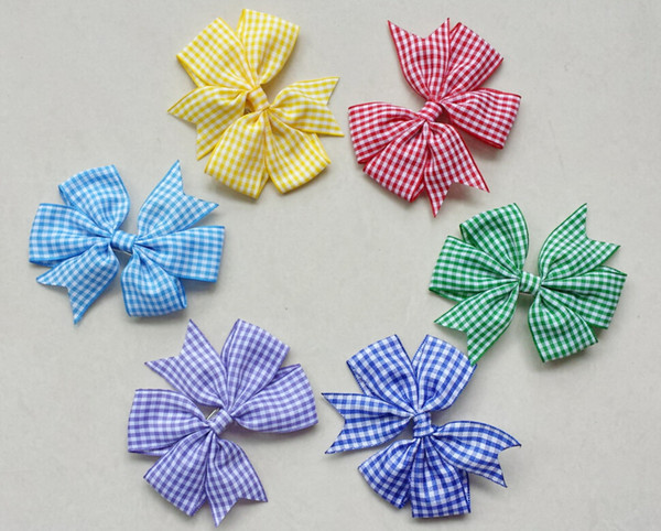 24pcs baby girl headwear gingham plaid Hair bows clips stripe bowknot Pinwheel Princess checkered Hairbow hair ties Accessories HD3355