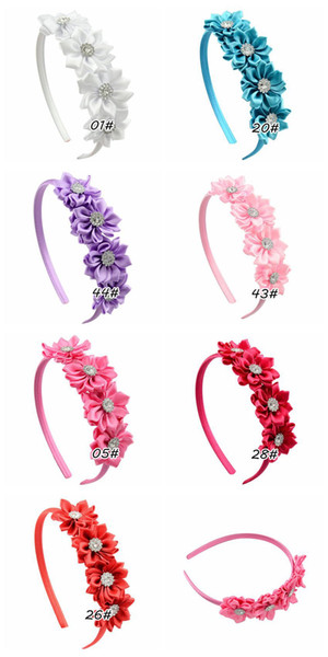 14pcs Girls Fashion 5 inch Headband Ribbon 7 Colors Covered Hairband With Boutique Grosgrain Ribbon Flower Bow Headband FG649