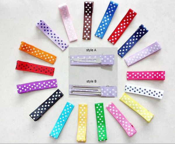 100pcs Hair Accessories polka dot hair clip Ribbon Covered Duckbill Single Prong Alligator Hairpin for Baby Girl bows flower headwear FJ3225