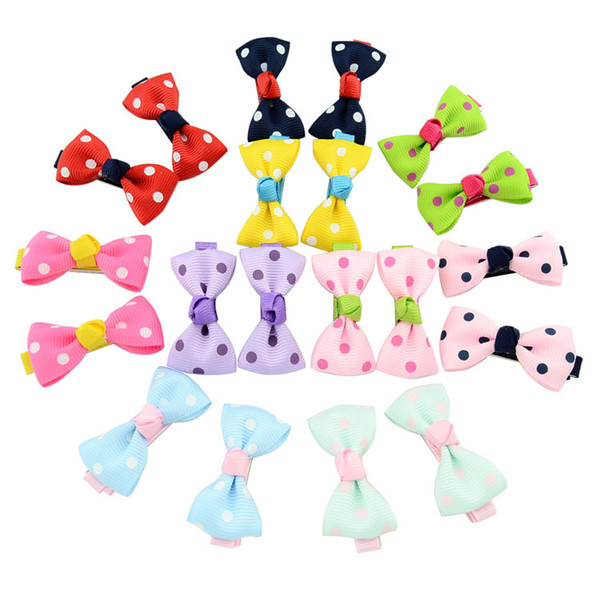 12pcs Hot Candy Color Solid/ Dot/ Flower Print Ribbon Bow Hairpin BB Hair Clips Kids Hair Accessories HD601