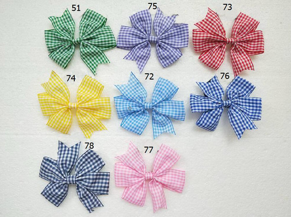 16pcs baby girl headwear gingham plaid Hair bows clips stripe bowknot V Pinwheel Princess checkered Hairbows hair ties Accessories HD3355