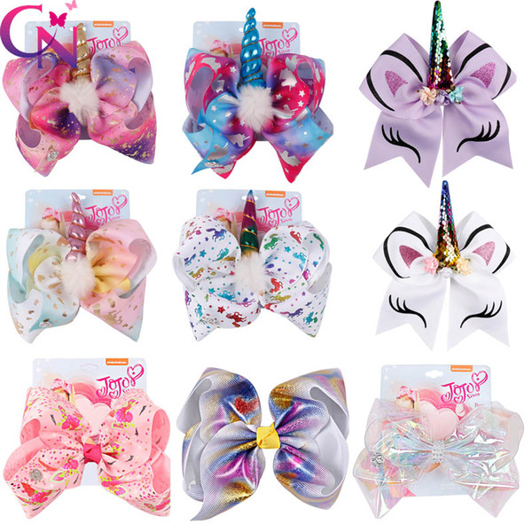 8 Inch Jojo Siwa Hair Bows Jojo Bows With Clip For Baby Children Large Sequin Bow Unicorn hair Bows