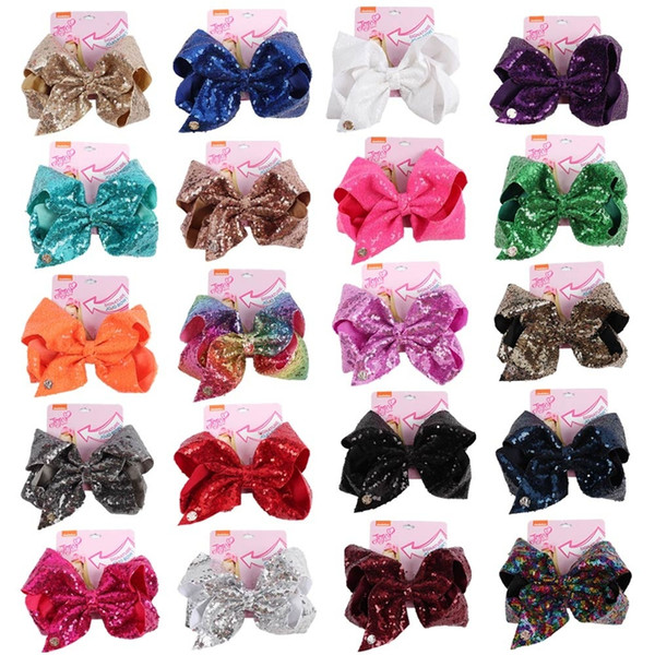 8 Inch Jojo Sequin Hair Bow With Clip With Papercard Baby Girl Large Hair Clip Sparkly Hair Accessories