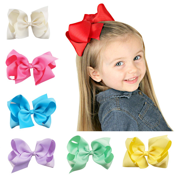 6 Inch Big Grosgrain Ribbon Solid Hair Bows With Clips Girls Kids Hair Clips Headwear Boutique Hair Accessories