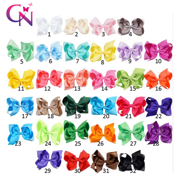 32 Colors 6 inch Hair Bow Plain Color Grosgrain Ribbon Boutique Hair Bows with Alligator Clips