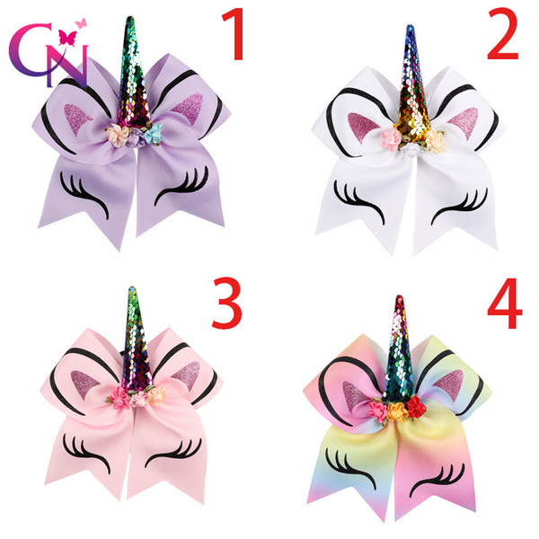 2018 Newest Princess Unicorn Headband Cheer Bow With Chiffon Flowers and pearl Ponytail Holder Jojo Siwa Cheerleading Bows For girls