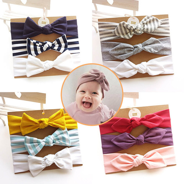 Baby Cotton Headband With Fabric Hair Bow Hair Accessories head bands Set (3pc) For Toddler Girl Without BOX