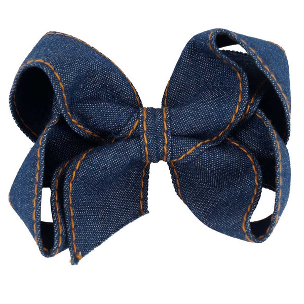 High Quality Girls Big Jeans Hair Bows WIth Alligator Clips Boutique Girls Hair CLips Hair Accessories 4.5Inch