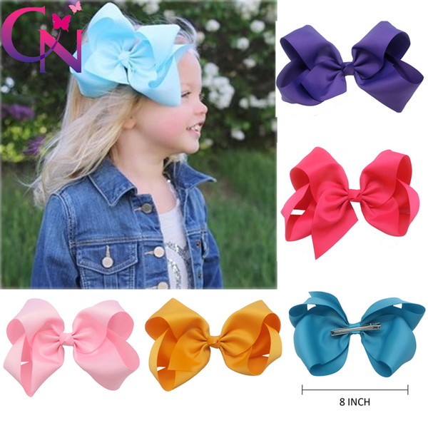 8 inch Hair Bow 15 Colors Solid Ribbon Knot Baby Girls Large Hair Bows Hair Accessories On Alligator Clip