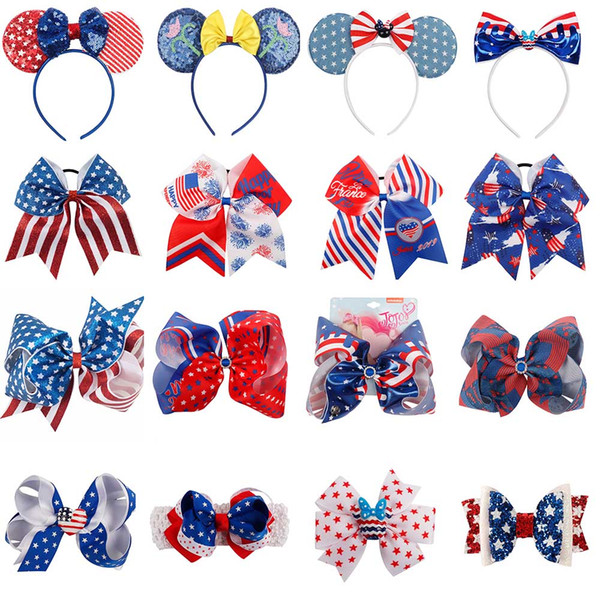 Hair Accessories Ameriacan Flag Hair Bows 4th of July Hair Clips For Girls Fashion JOJO Bows Baby Headband Sequin Hairbands Headwear