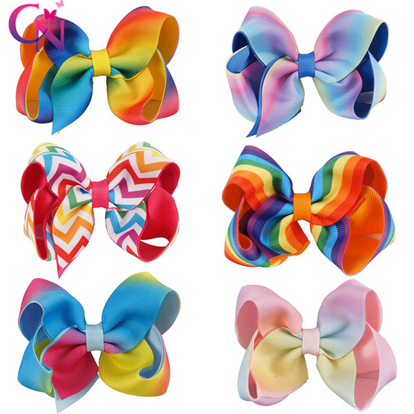 Back to School 4 Inch Rainbow Hair Bow On Clip For Kid Girl Bows For Gifts