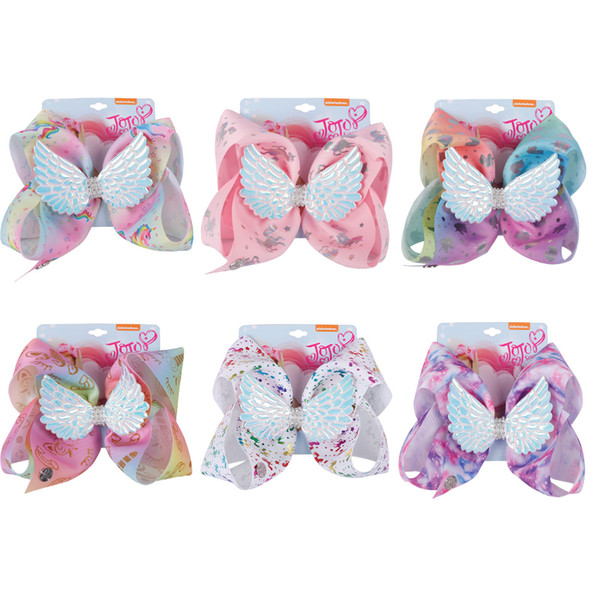 8'' Large Cartoon Unicorn Print Hair Bows Rhinestone Wings Knotted Hair Clips For Girls Hairbow Headwear DIY Hair Accessories