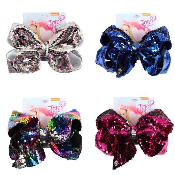 8 '' Jumbo Rainbow Reversible Sequin Hair Bows With Alligator Clip Hair Barrette For Girls Kids Clip Hair Accessories