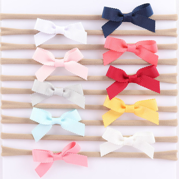 Newborn Mini Bow Head Bands Grosgrain Ribbon Hair Bow With Elastic Nylon Hair Band For Kids Cute Headwear Hair Accessories