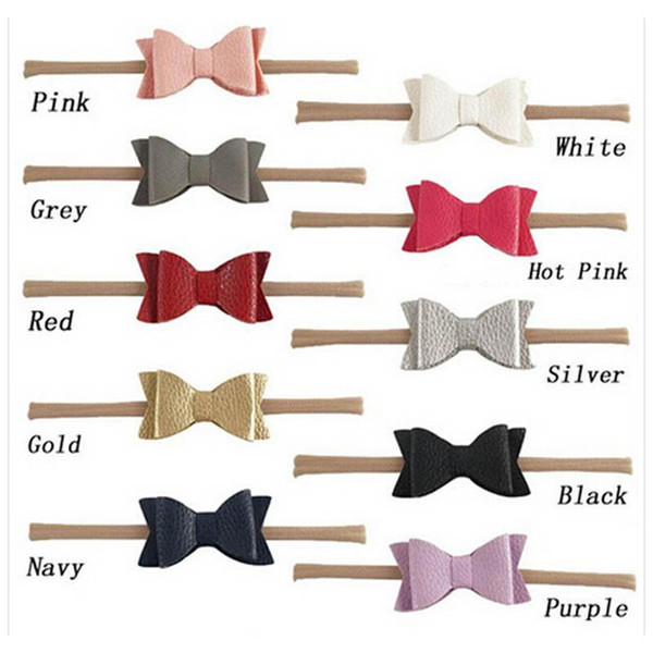 Fashion 5.5 inch Head Wrap Artificial Leather Litchi Stria Bows Nylon Soft Baby Girls Headband