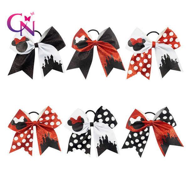 2018 Fashion Glitter Cheer Bow With Ponytail Holder Cartoon For Cheerleading Girl Teens Mouise Cheelearder Hair Bows