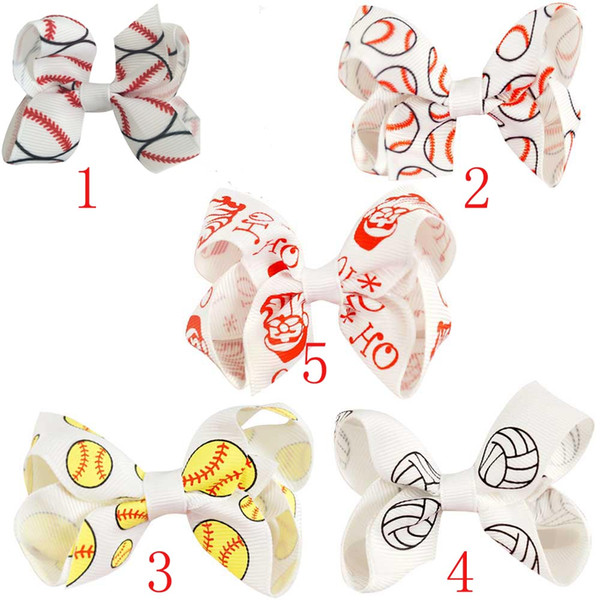 20 Pcs/lot Baseball Hair Bow Boutique Mini Ribbon Bow for Girls Hair Clip Basketball Softball Hair Bow For Sports Girl