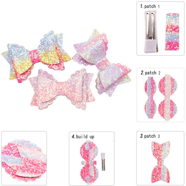 DIY Mini Hairbow Material Set Rainbow Colorful Glitter Fabric Grosgrain Clip Handmade DIY Craft Material Hair Accessories